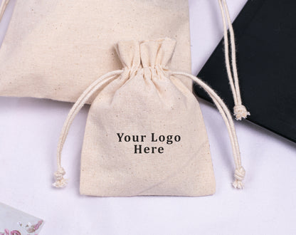 100pcs Natural Cotton Jewelry Drawstring Pouches With Logo in Wholesale & Bulk