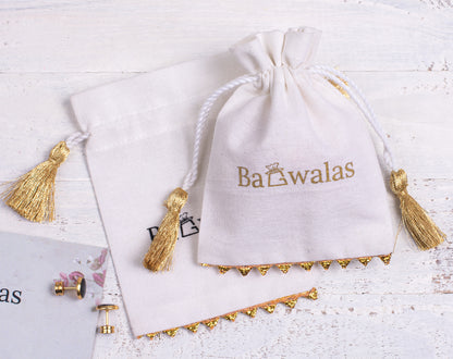 Pack of 100 - Golden Lace Ivory White Designer Cotton Drawstring Bags With Logo