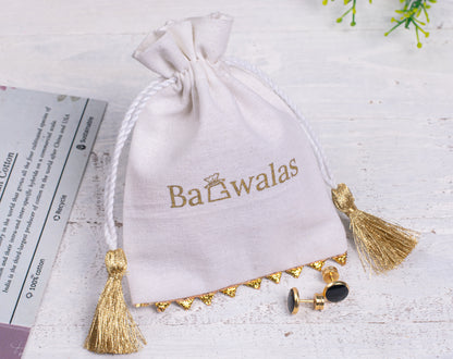 Pack of 100 - Golden Lace Ivory White Designer Cotton Drawstring Bags With Logo