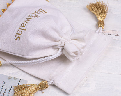 Pack of 100 - Golden Lace Ivory White Designer Cotton Drawstring Bags With Logo
