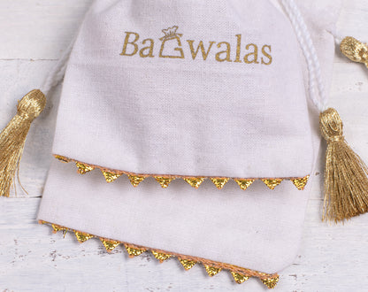 Pack of 100 - Golden Lace Ivory White Designer Cotton Drawstring Bags With Logo