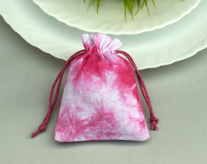 Pack of 100 - Rose Pink Tie Dye Cotton Pouches With Logo