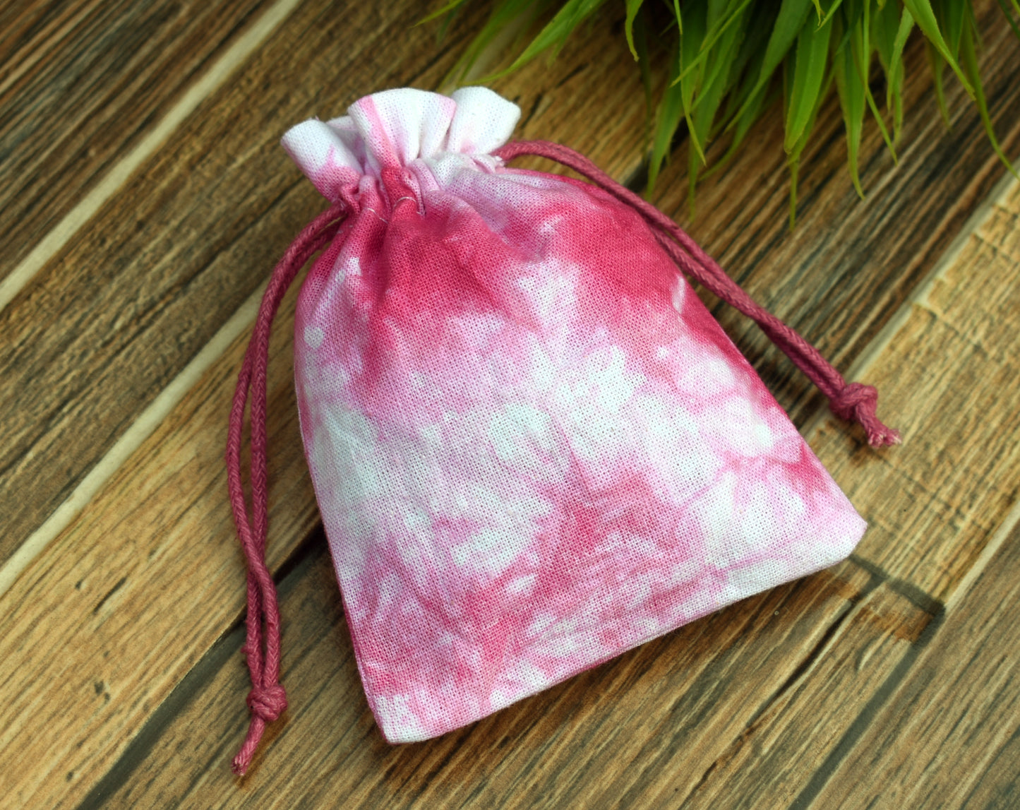 Pack of 100 - Rose Pink Tie Dye Cotton Pouches With Logo