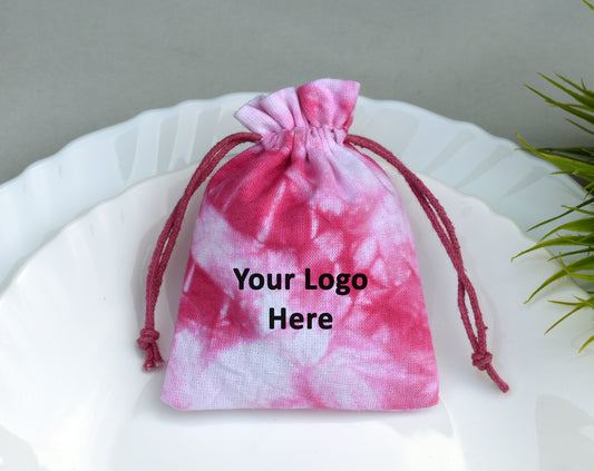 Pack of 100 - Rose Pink Tie Dye Cotton Pouches With Logo