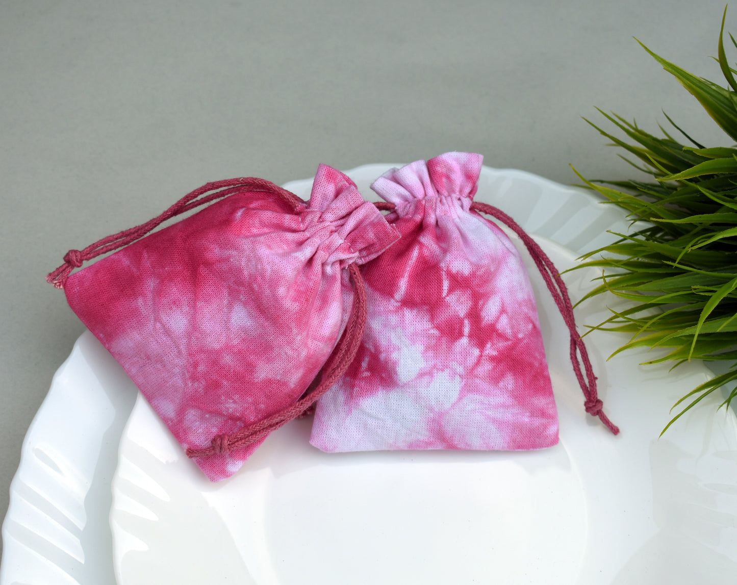 Pack of 100 - Rose Pink Tie Dye Cotton Pouches With Logo