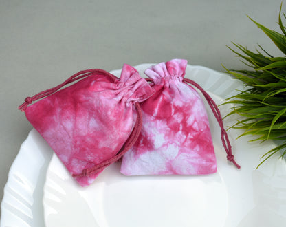 Pack of 100 - Rose Pink Tie Dye Cotton Pouches With Logo