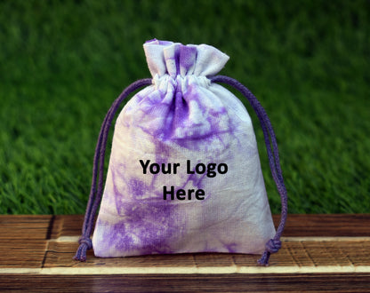 Pack of 100 - Lavender Purple Tie Dye Cotton Pouches With Logo