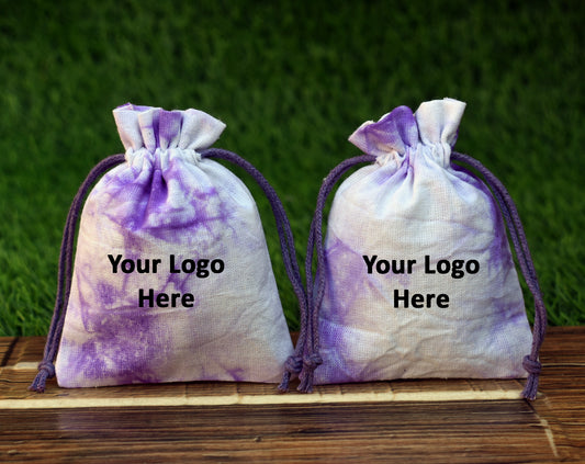 Pack of 100 - Lavender Purple Tie Dye Cotton Pouches With Logo