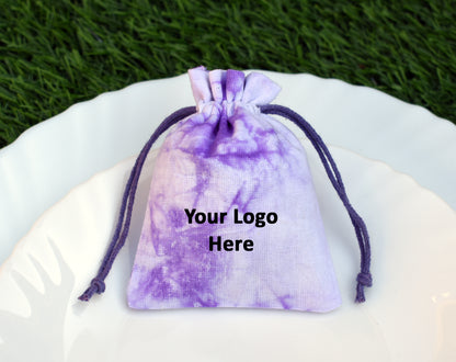 Pack of 100 - Lavender Purple Tie Dye Cotton Pouches With Logo