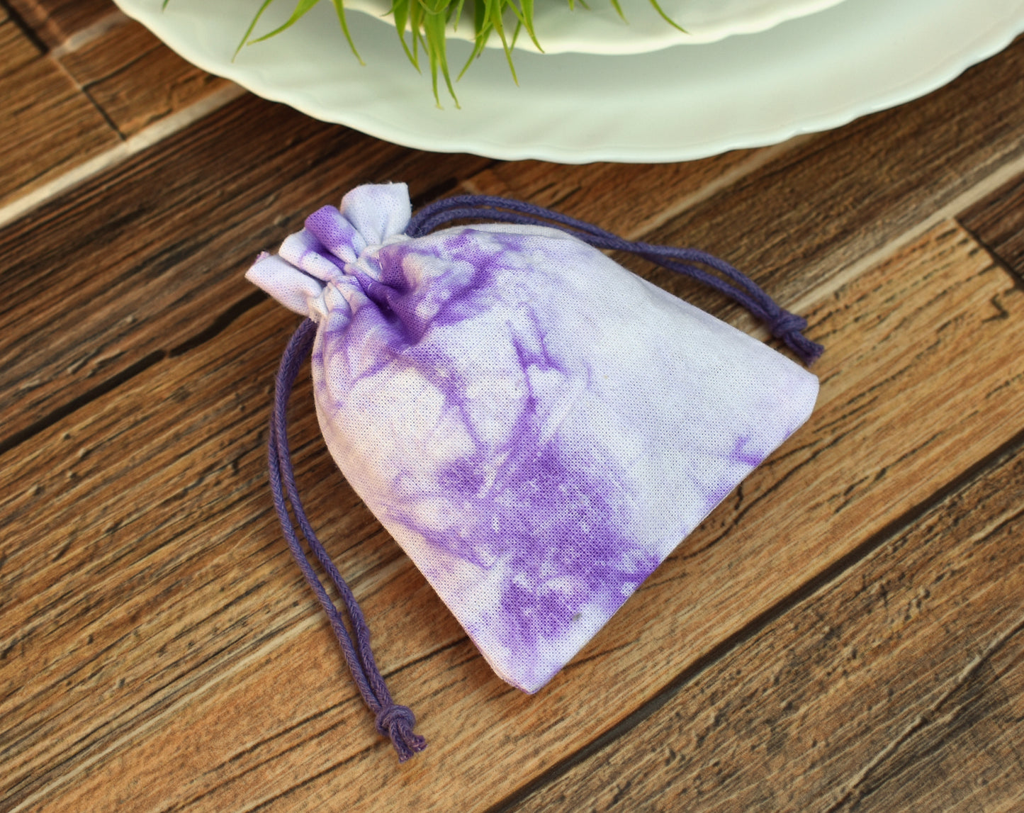 Pack of 100 - Lavender Purple Tie Dye Cotton Pouches With Logo