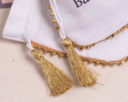 Pack of 100 - Golden Lace White Designer Cotton Drawstring Bags & Pouches With Logo