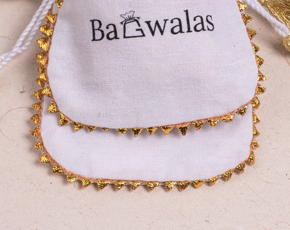 Pack of 100 - Golden Lace White Designer Cotton Drawstring Bags & Pouches With Logo