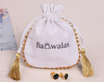 Pack of 100 - Golden Lace White Designer Cotton Drawstring Bags & Pouches With Logo