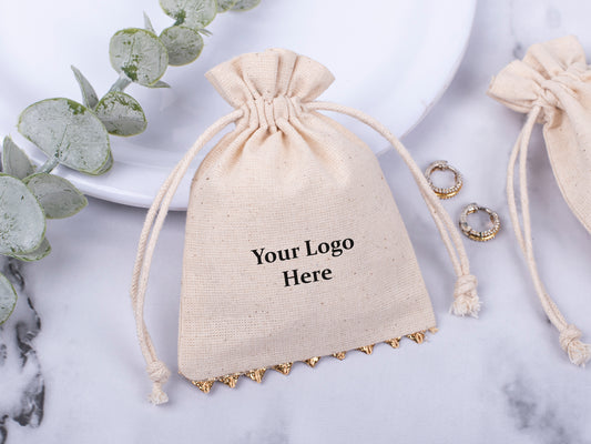 Eco-Friendly Designer Cotton Drawstring Pouches With Custom Logo for Jewelry