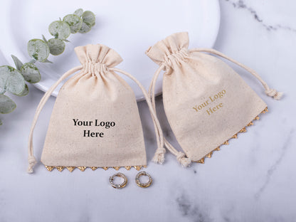 Eco-Friendly Designer Cotton Drawstring Pouches With Custom Logo for Jewelry