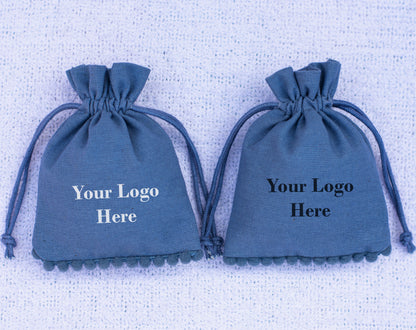 100pcs Bluish Gray Designer Premium Cotton Jewelry Pouches With Logo