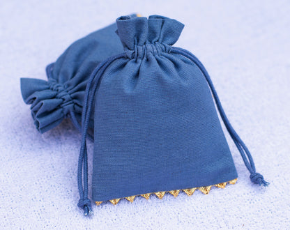 100pcs Bluish Gray Golden Lace Designer Cotton Drawstring Pouches With Custom Logo