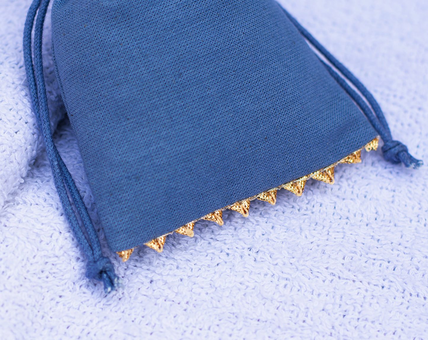 100pcs Bluish Gray Golden Lace Designer Cotton Drawstring Pouches With Custom Logo