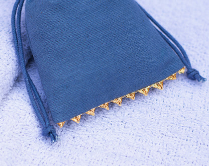 100pcs Bluish Gray Golden Lace Designer Cotton Drawstring Pouches With Custom Logo