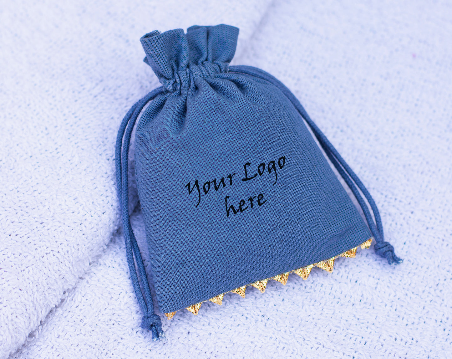 100pcs Bluish Gray Golden Lace Designer Cotton Drawstring Pouches With Custom Logo