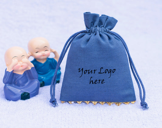100pcs Bluish Gray Golden Lace Designer Cotton Drawstring Pouches With Custom Logo