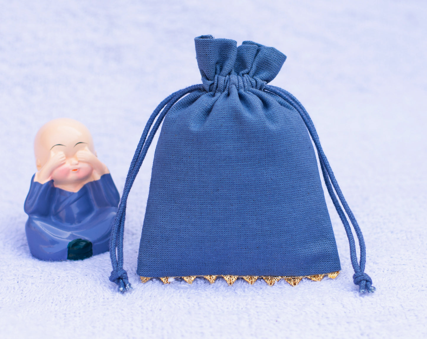100pcs Bluish Gray Golden Lace Designer Cotton Drawstring Pouches With Custom Logo