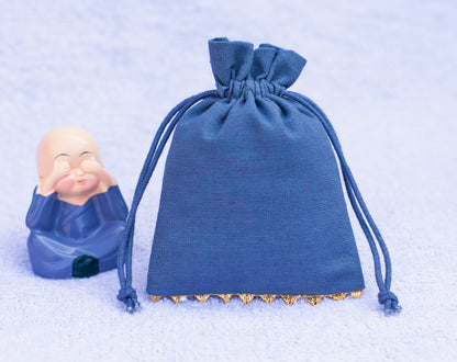 100pcs Bluish Gray Golden Lace Designer Cotton Drawstring Pouches With Custom Logo