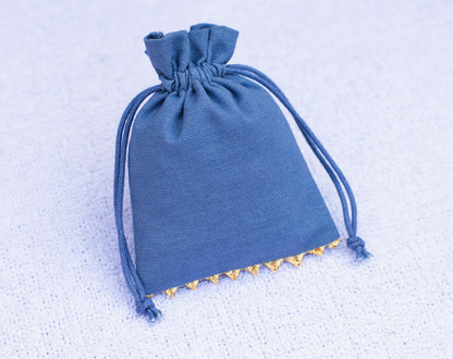 100pcs Bluish Gray Golden Lace Designer Cotton Drawstring Pouches With Custom Logo