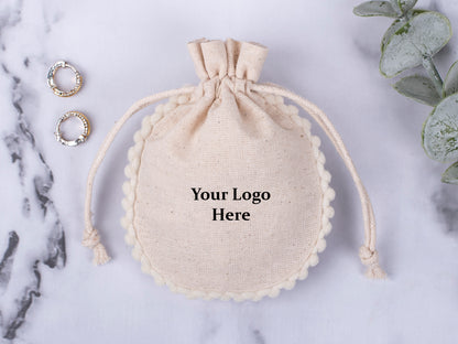 100pcs Natural Cotton Drawstring Designer Pouch With Logo For Jewelry Packaging
