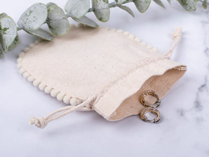 100pcs Natural Cotton Drawstring Designer Pouch With Logo For Jewelry Packaging