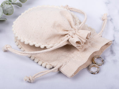 100pcs Natural Cotton Drawstring Designer Pouch With Logo For Jewelry Packaging