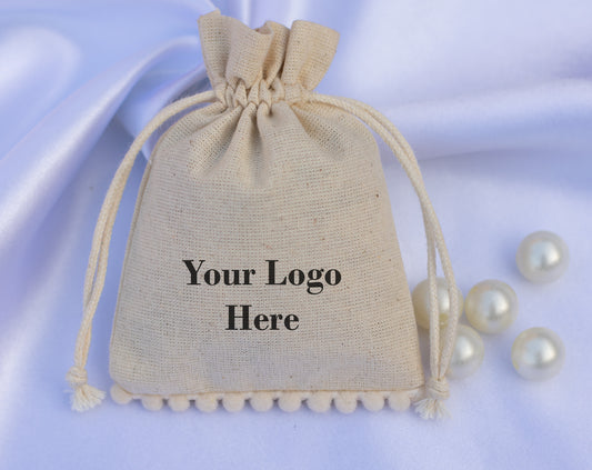 100pcs Natural Cotton Designer Drawstring Pouches With Logo for Jewelry Packaging
