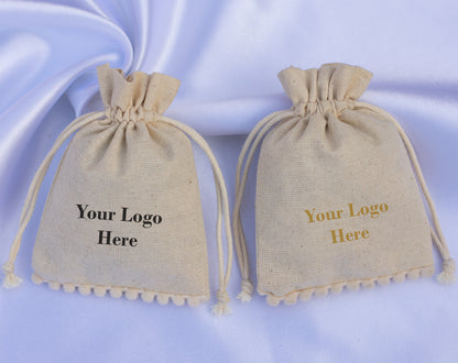 100pcs Natural Cotton Designer Drawstring Pouches With Logo for Jewelry Packaging