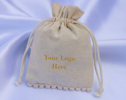 100pcs Natural Cotton Designer Drawstring Pouches With Logo for Jewelry Packaging