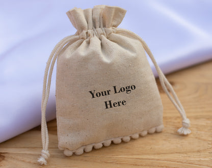 100pcs Natural Cotton Designer Drawstring Pouches With Logo for Jewelry Packaging