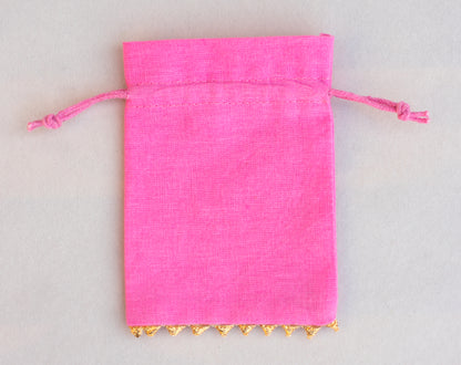 100pcs - Golden Lace Light Pink Designer Cotton Pouches With Logo