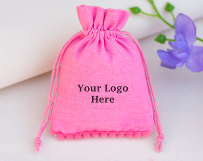 100pcs Light Pink Designer Cotton Drawstring Pouch With Logo, Eco Friendly Packaging