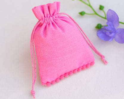 100pcs Light Pink Designer Cotton Drawstring Pouch With Logo, Eco Friendly Packaging