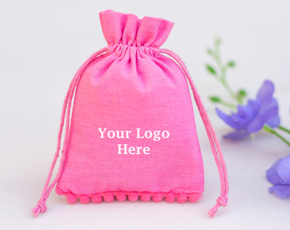 100pcs Light Pink Designer Cotton Drawstring Pouch With Logo, Eco Friendly Packaging