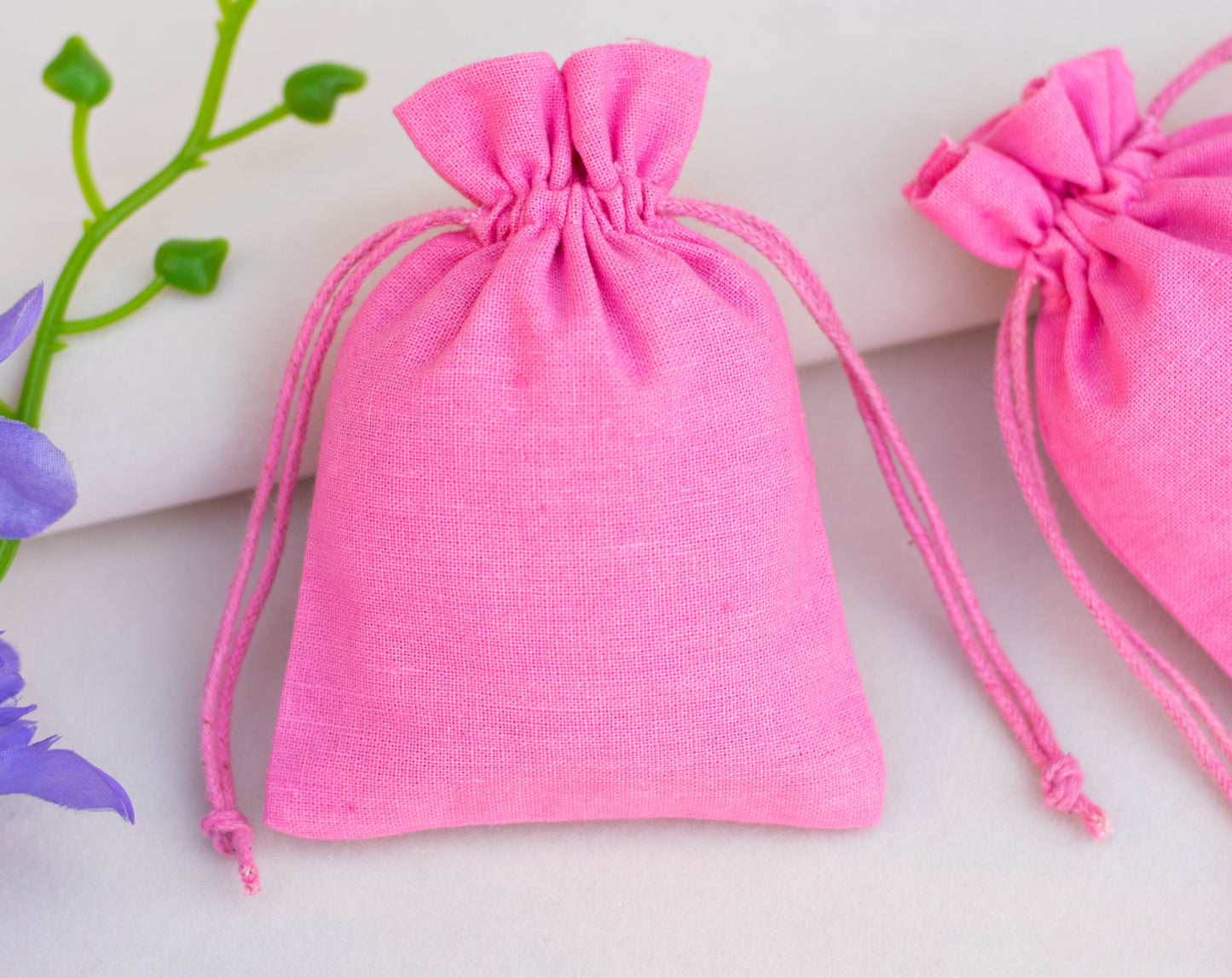 100pcs - Light Pink Cotton Drawstring Jewelry Pouch With Logo in Wholesale & Bulk