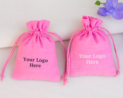100pcs - Light Pink Cotton Drawstring Jewelry Pouch With Logo in Wholesale & Bulk