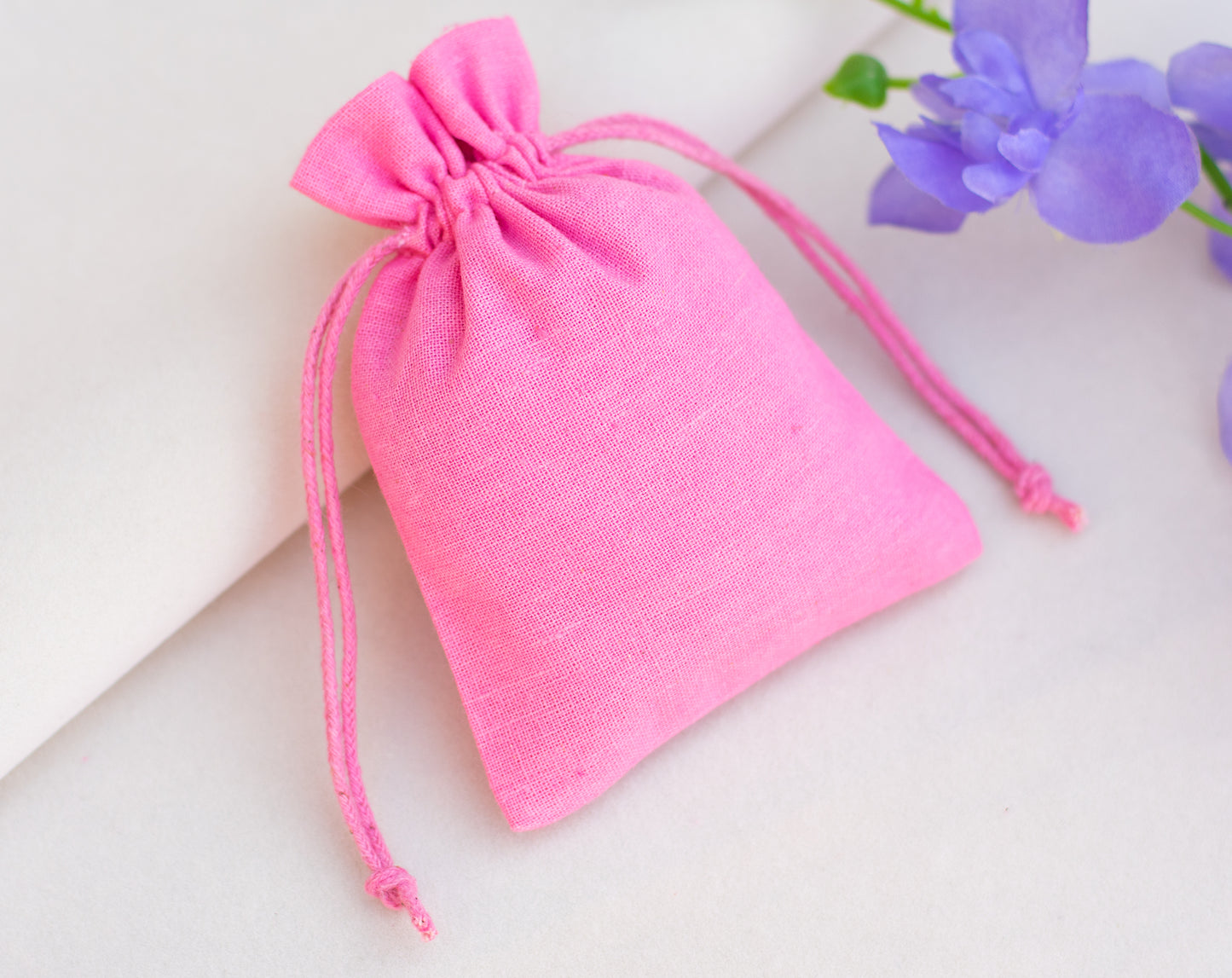 100pcs - Light Pink Cotton Drawstring Jewelry Pouch With Logo in Wholesale & Bulk