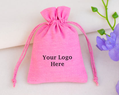 100pcs - Light Pink Cotton Drawstring Jewelry Pouch With Logo in Wholesale & Bulk