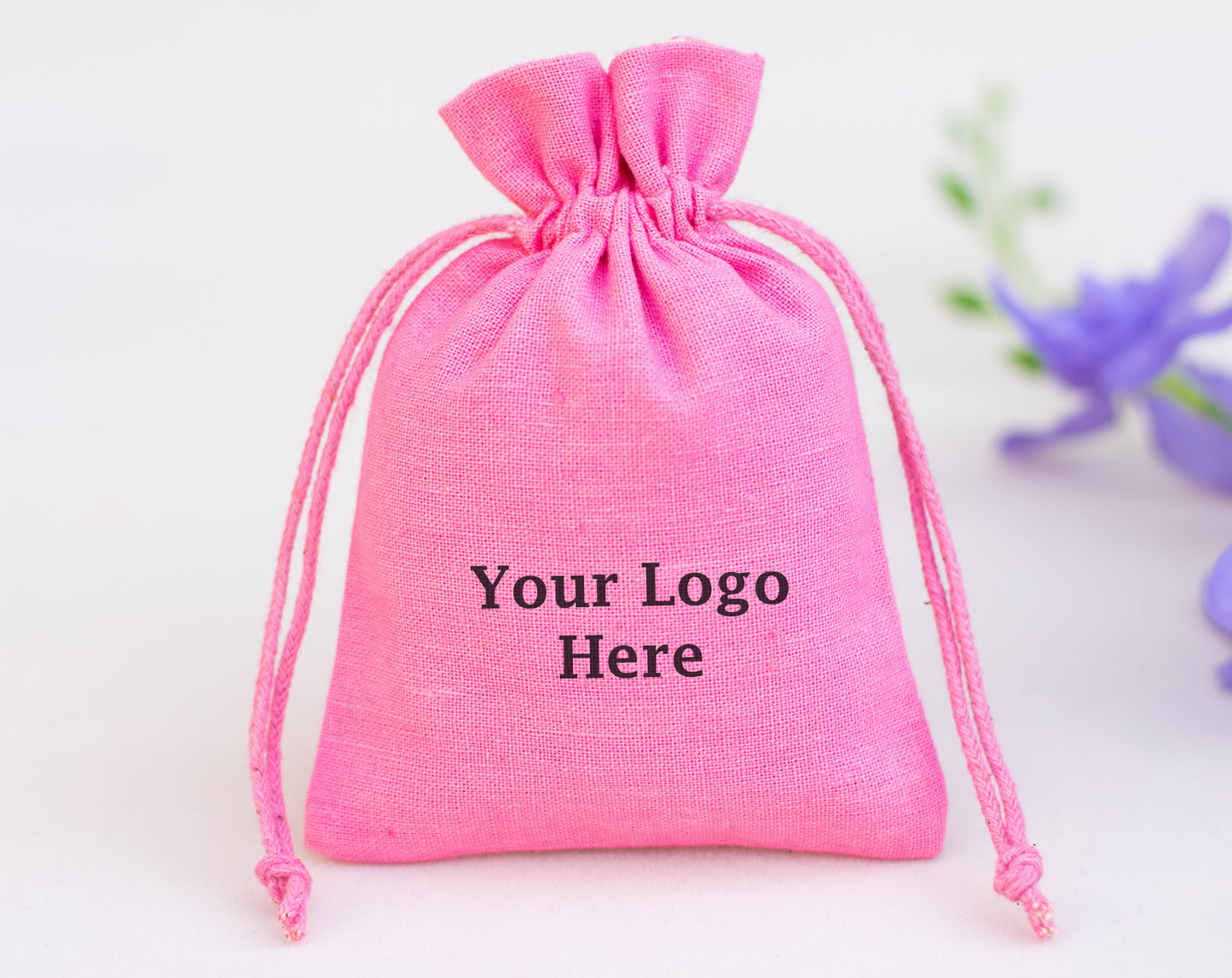 100pcs - Light Pink Cotton Drawstring Jewelry Pouch With Logo in Wholesale & Bulk