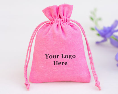 100pcs - Light Pink Cotton Drawstring Jewelry Pouch With Logo in Wholesale & Bulk
