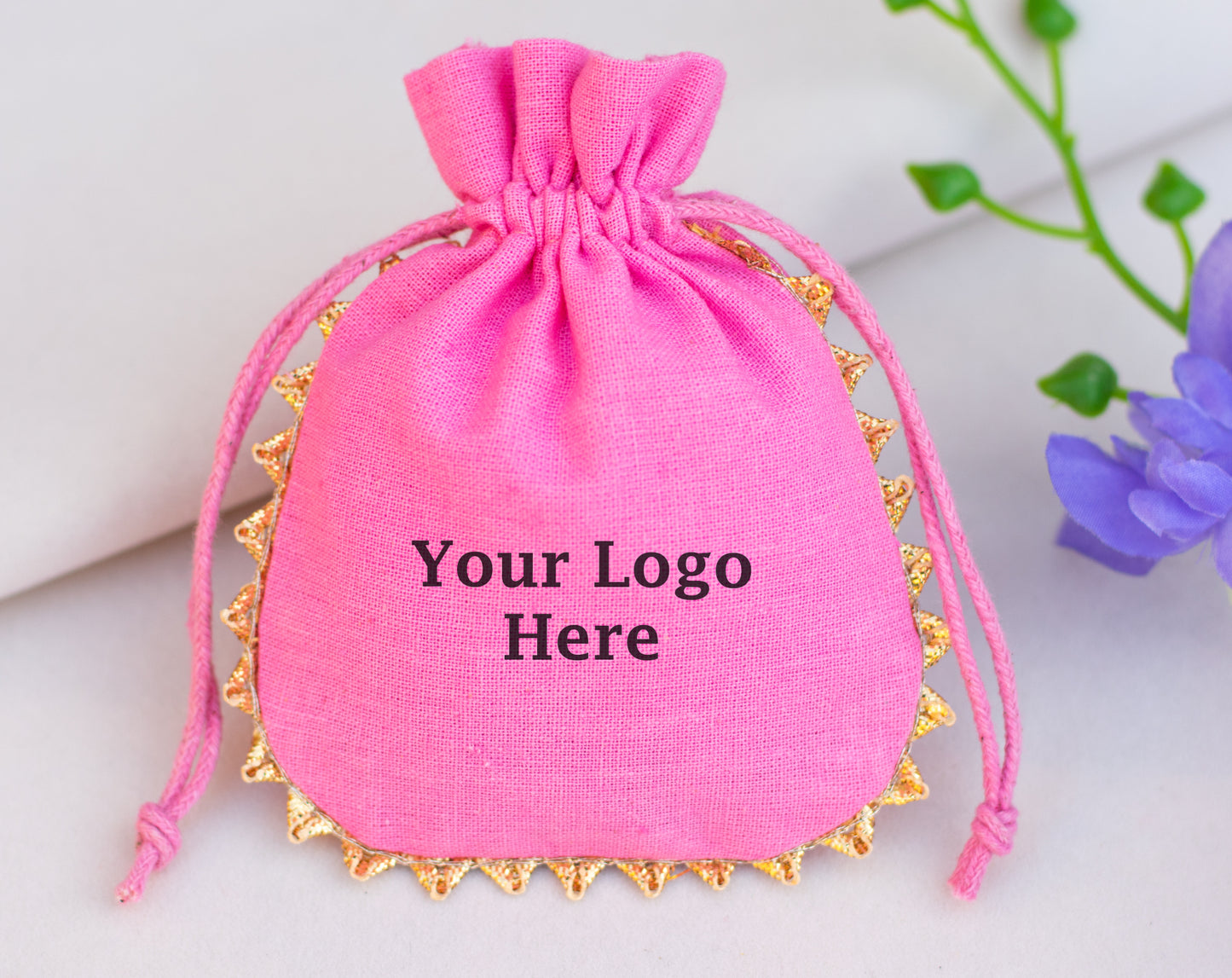 100pcs Round Organic Drawstring Designer Pouches With Logo Wholesale