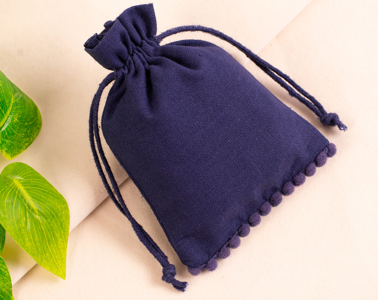 100pcs Dark Blue Designer Cotton Drawstring Pouches With Logo for Premium Packaging