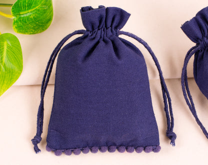 100pcs Dark Blue Designer Cotton Drawstring Pouches With Logo for Premium Packaging