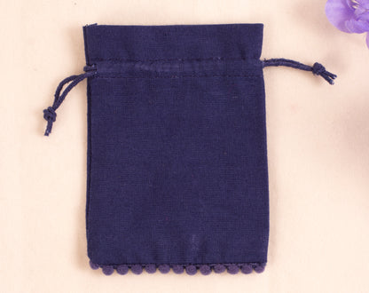 100pcs Dark Blue Designer Cotton Drawstring Pouches With Logo for Premium Packaging