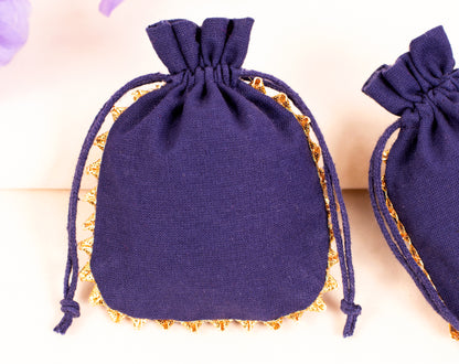 100pcs Round Blue Drawstring Designer Cotton Pouch With Custom Logo